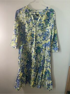 Talbots Yellow, Blue & Green Floral Button-Front Dress